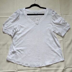 J.Jill White V-Neck Slub Knit Tee